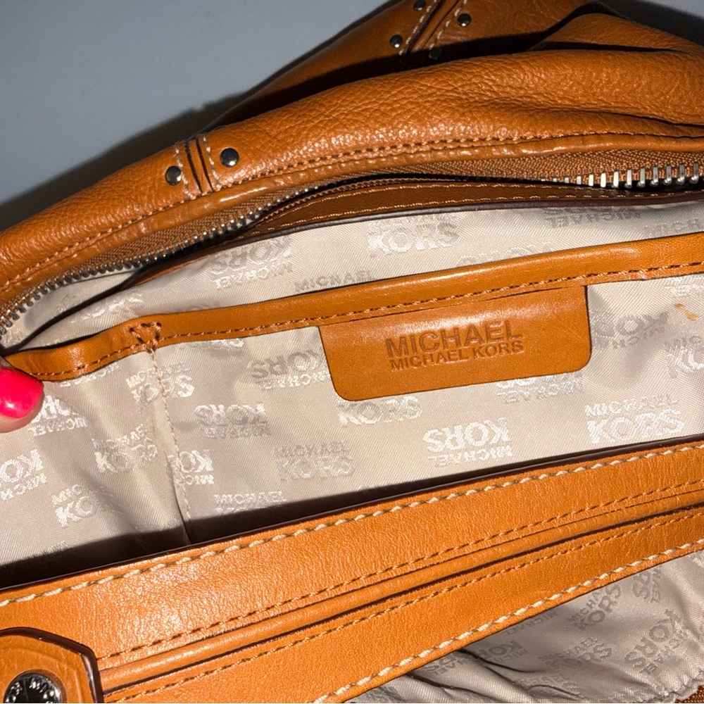Michael Kors Brown Silver Vintage Astor Large Studded Leather Satchel Dust Bag - Picture 8 of 16